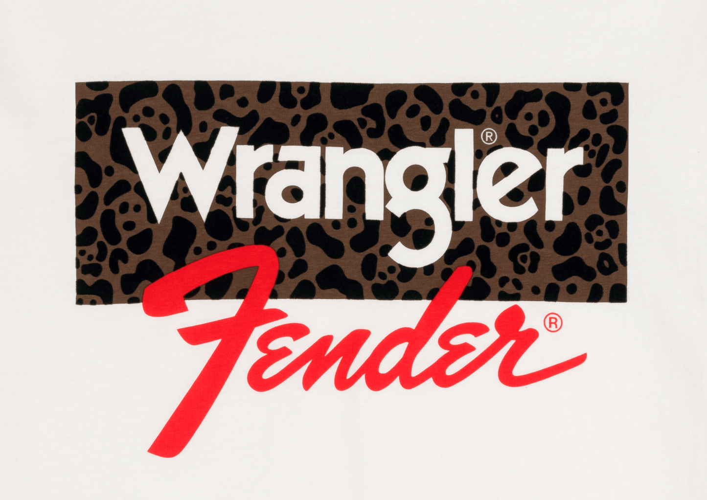 Fender® x Wrangler® Women's Animal Print Boxed Logo Tee, White/Fdblk