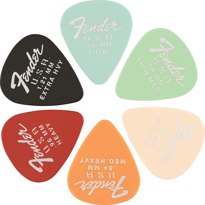 Wavelength™ Celluloid Picks, 351 Shape - 6 Pack – Fender