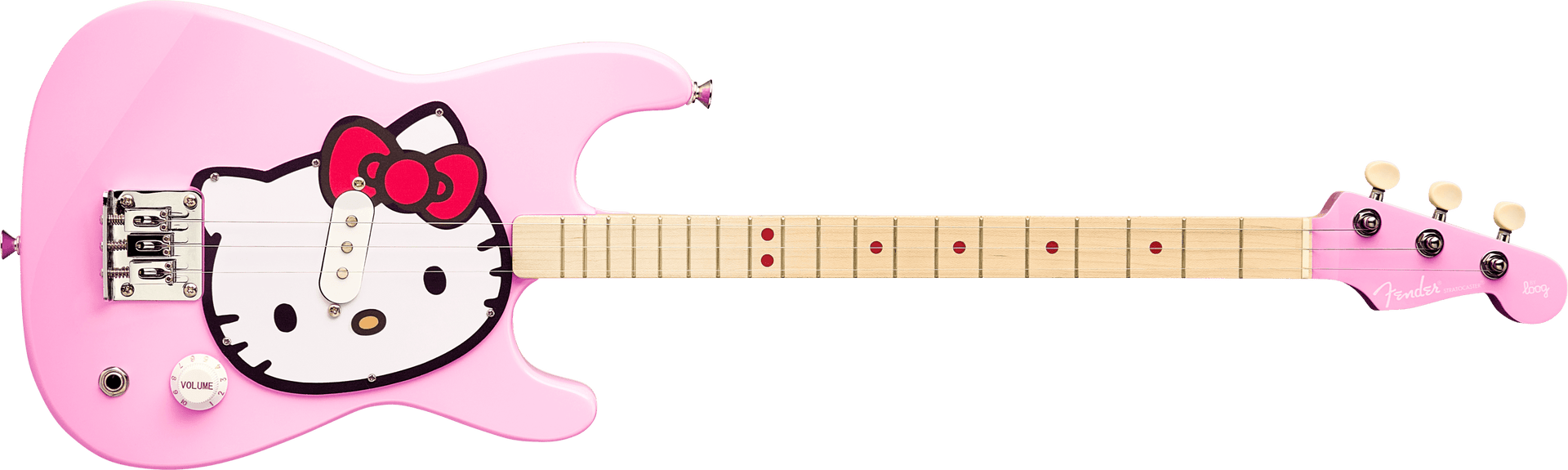 Fender Hello Kitty Stratocaster ハローキティ Fender® x Loog® x Hello Kitty® Stratocaster® 3-String Children's Guita