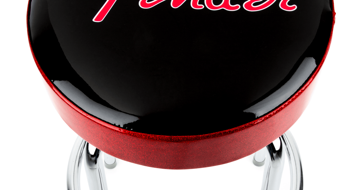 Fender® Red Sparkle Logo Barstool, Black and Red Sparkle Fender® Red Sparkle Logo Barstool, Black and Red Sparkle
