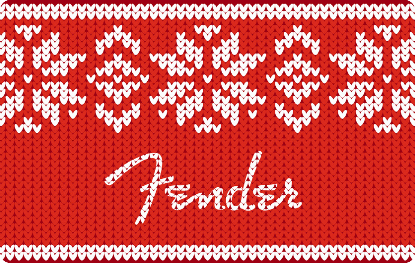 Red sweater with white pattern and Fender branding