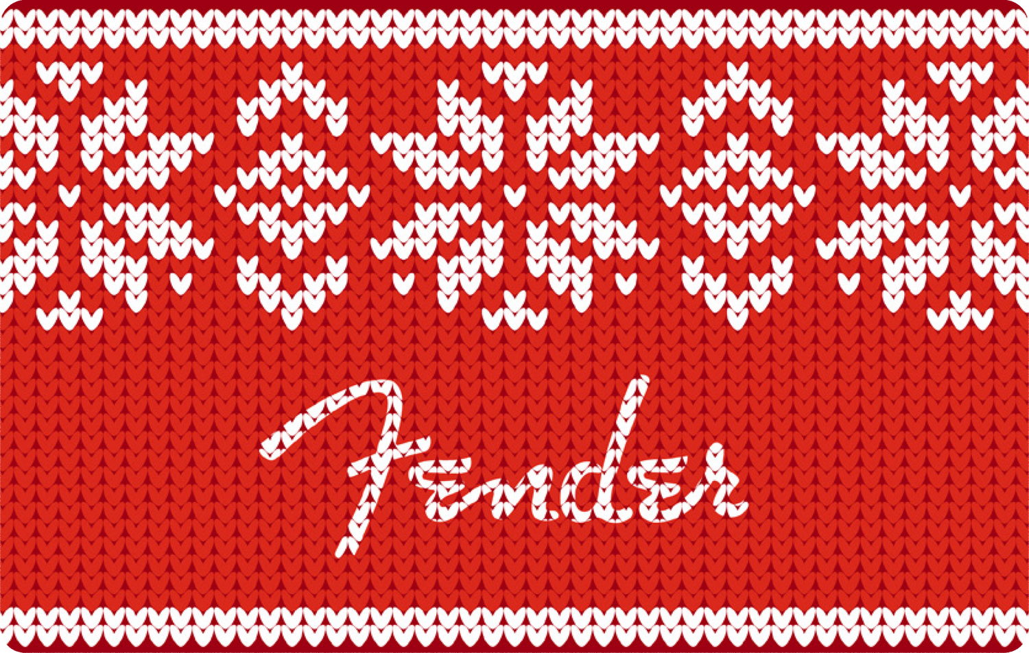 Red sweater with white pattern and Fender branding